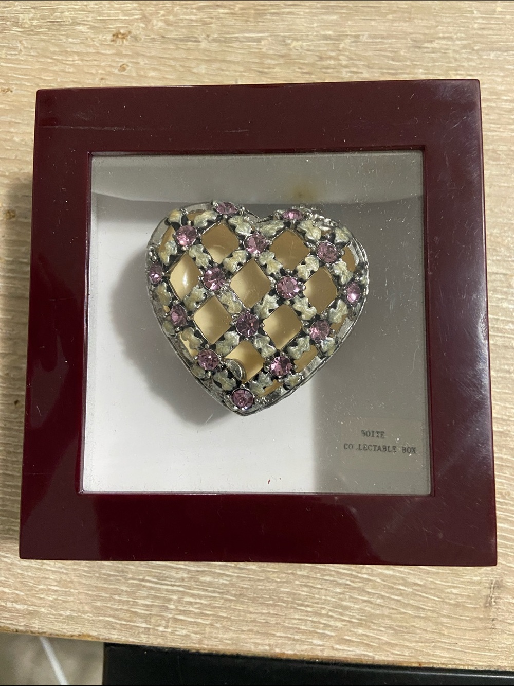 Vintage Heart-Shaped Pink and Cream Enamel Trinket Box